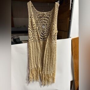 #3422-Boho Crochet Fringe Vest in Cream